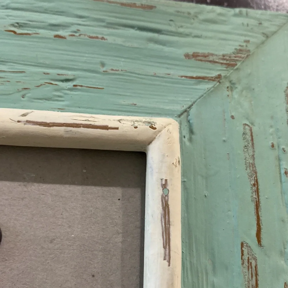 Belique Mint Green Distressed Wood Photo Frame with Pink Rose Accent!